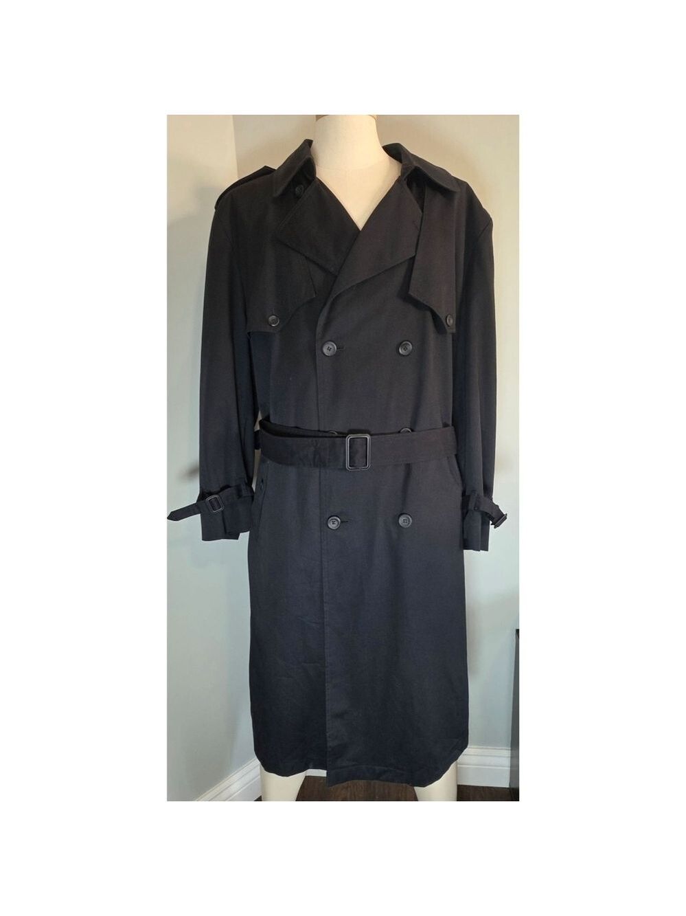 Towne By London Fog Black Trench Coat With Removable Liner Size 48 Reg
